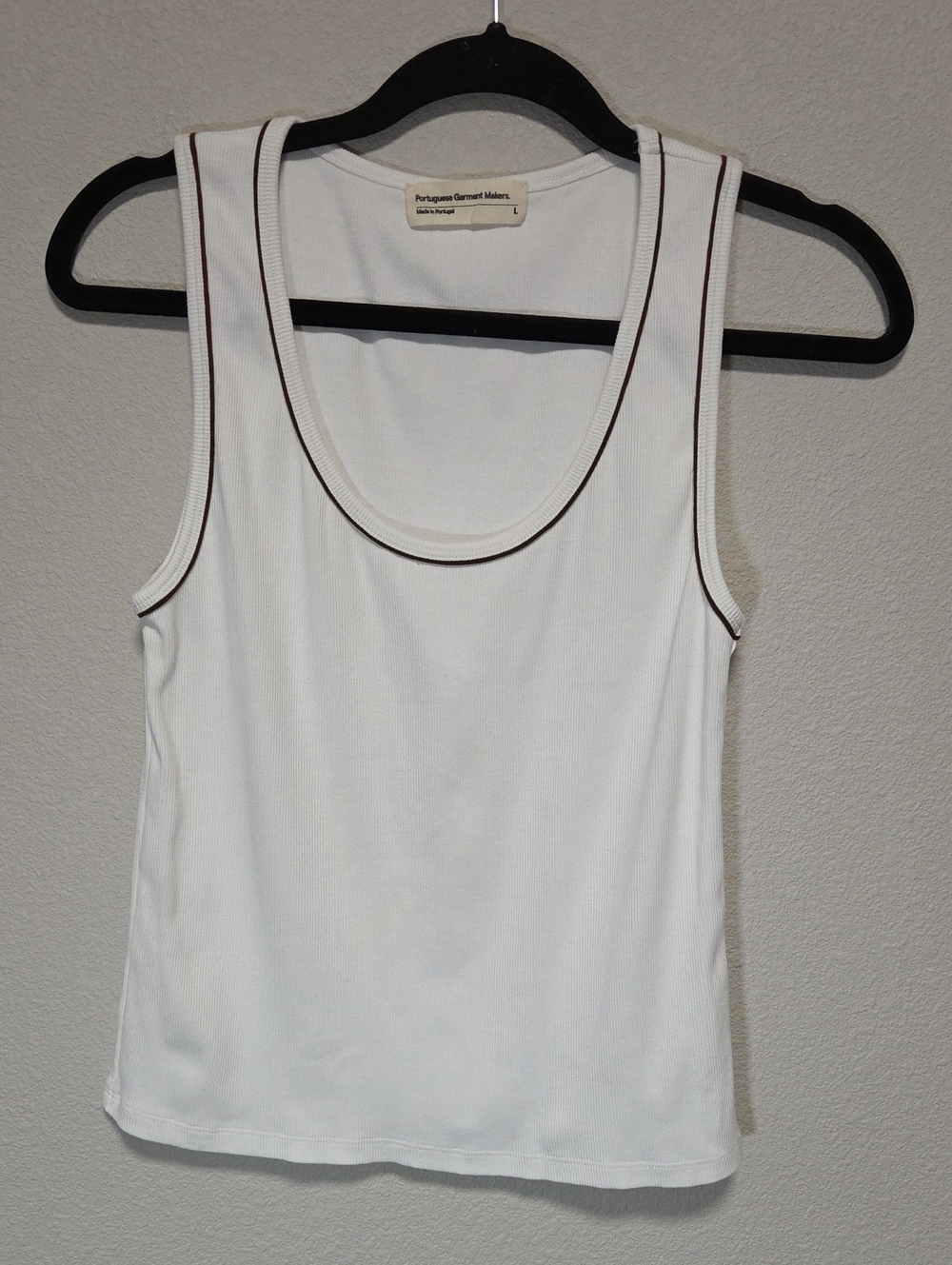 Portuguese Garment Makers. Ribber Tank Top With Brown Accent